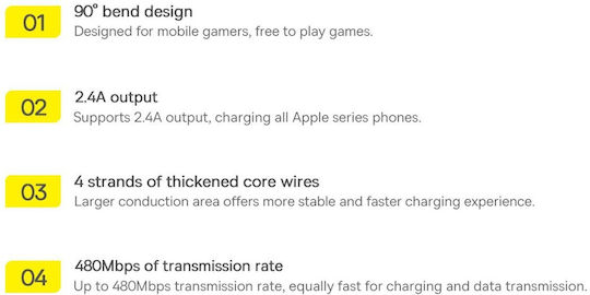 Baseus MVP 2 Angle (90°) / Braided USB to Lightning Cable Μαύρο / Κόκκινο 2m