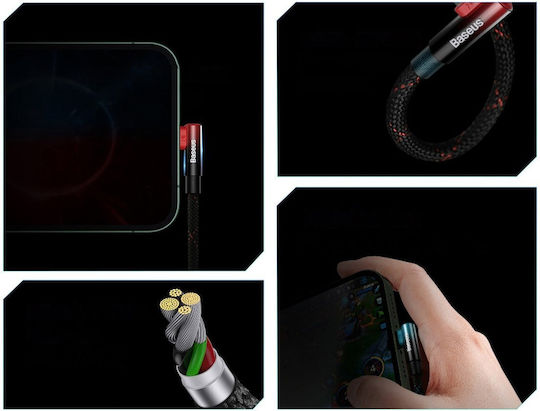 Baseus MVP 2 Angle (90°) / Braided USB to Lightning Cable Μαύρο / Κόκκινο 2m