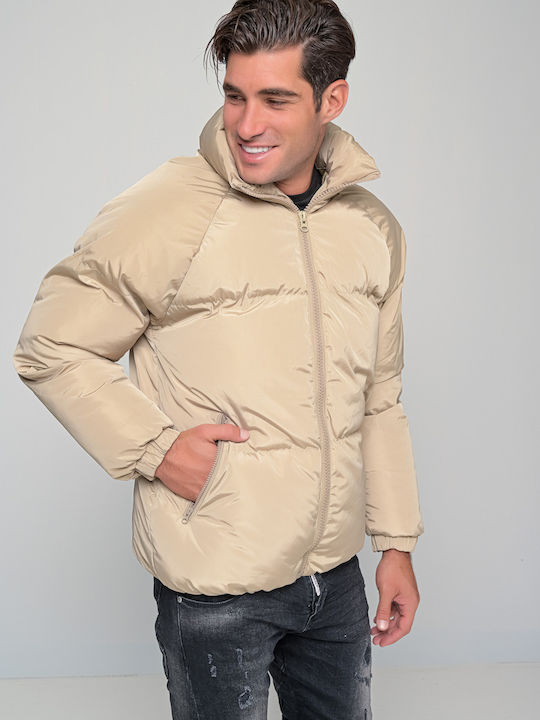 madmext Solimar Men's Winter Puffer Jacket Beige