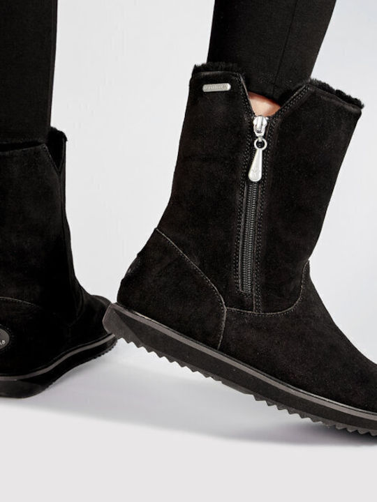 Emu Australia Gravelly Leder Damenstiefel mit Pelz Schwarz