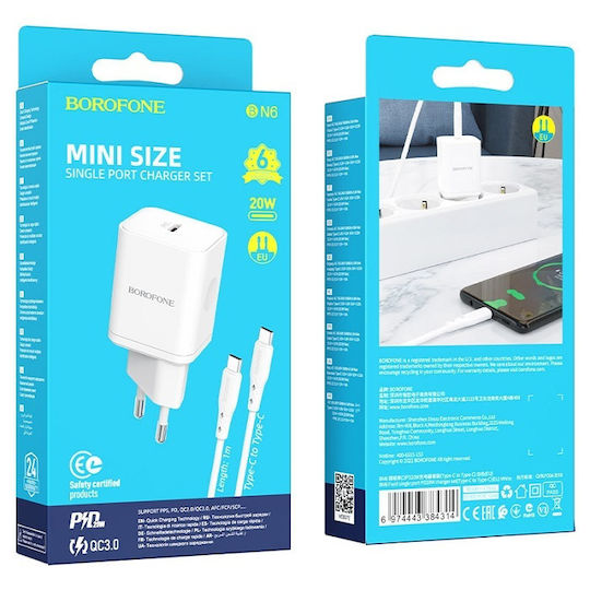 Borofone Wireless Charger with USB-C Port 20W Power Delivery Quick Charge 3.0 White