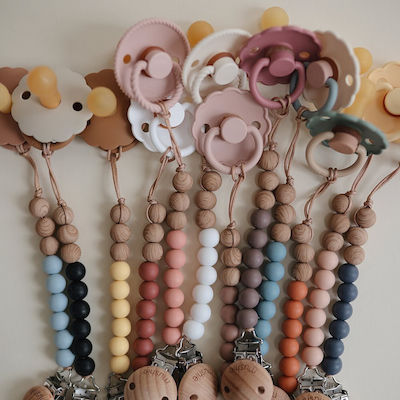 Mushie Chain Pacifier Eva with Beads made of Wood Coffee