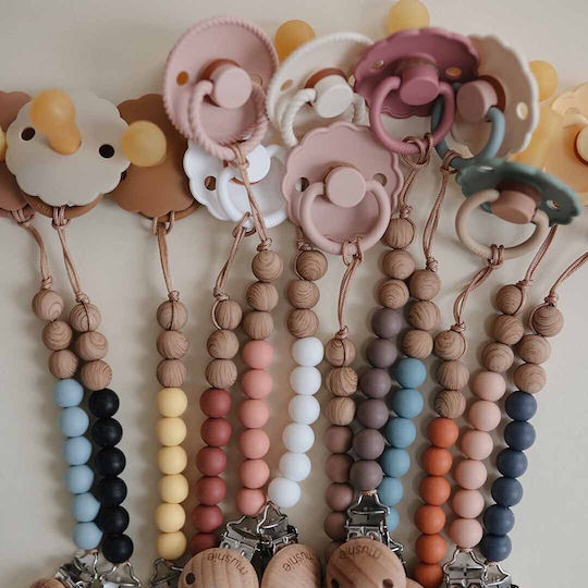Mushie Pacifier Clip Eva with Silicone Blue Beads