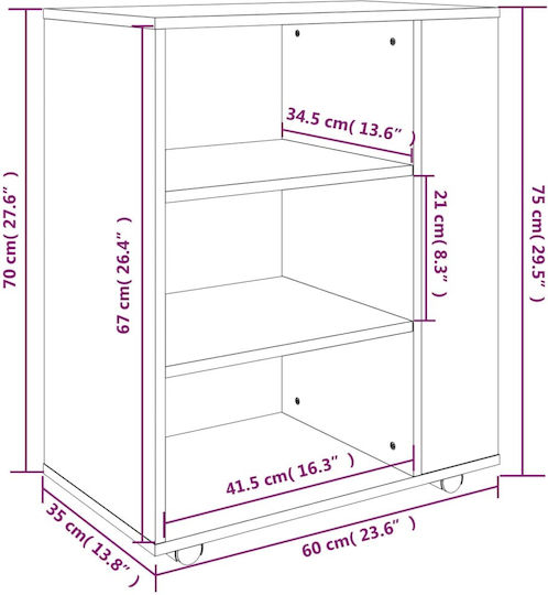Cabinet de Birou cu roți Nucă 60x35x75cm