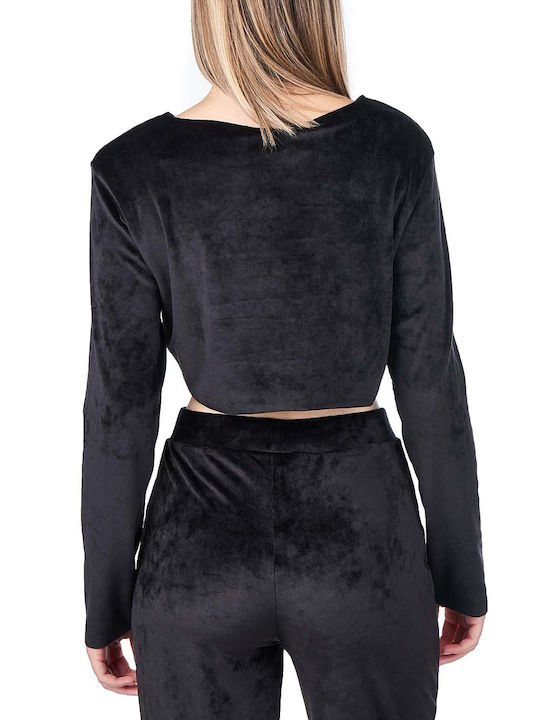 Kendall + Kylie Women's Crop Top Velvet Long Sleeve Black