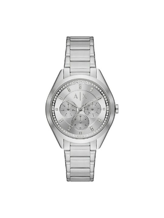 Armani Exchange Γυναικείο Ρολόι 38mm Χρονογράφος Μπαταρίας με Ασημί Μεταλλικό Μπρασελέ