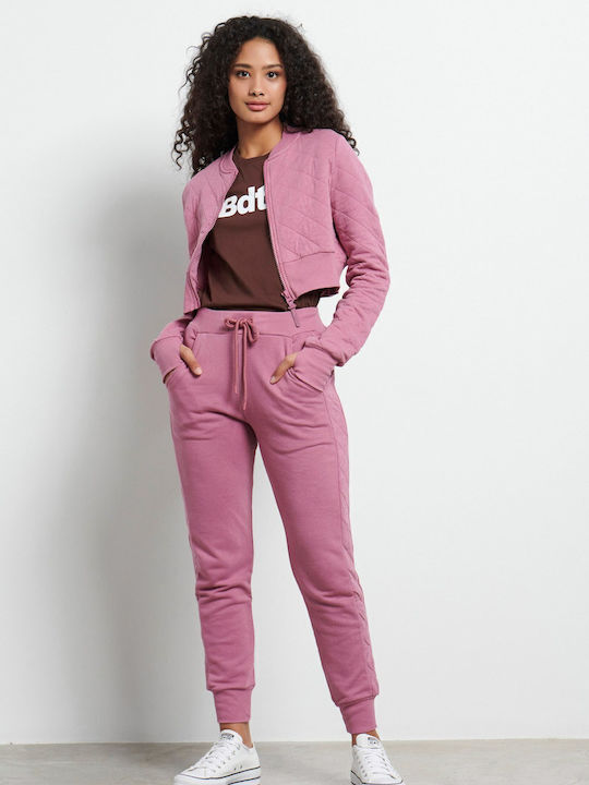 Kurzgeschnitten Damen Sweatshirtjacke Rosa