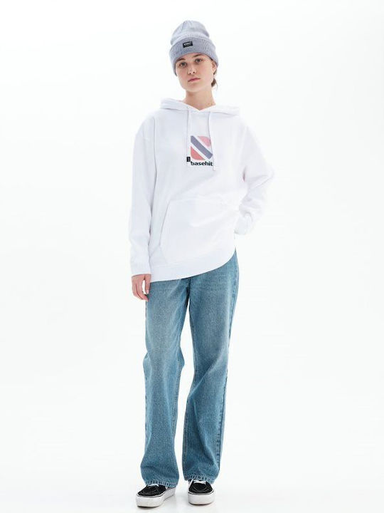 Long Women's Sweatshirt Velvet Hooded White