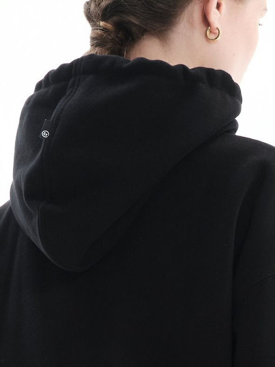 Long Women's Sweatshirt Velvet Hooded Black