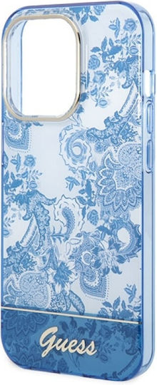 Guess Porcelain Collection Umschlag Rückseite Kunststoff Electro Cam TDJ / Blue (iPhone 14 Pro)