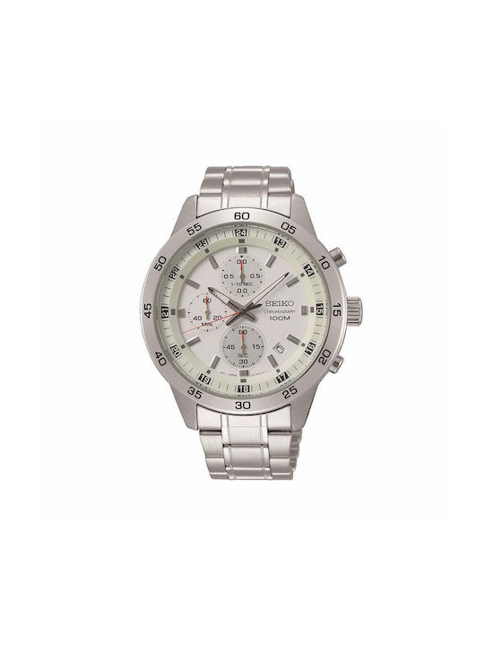 Seiko Ανδρικό Ρολόι 43mm Χρονογράφος Μπαταρίας με Ασημί Μεταλλικό Μπρασελέ