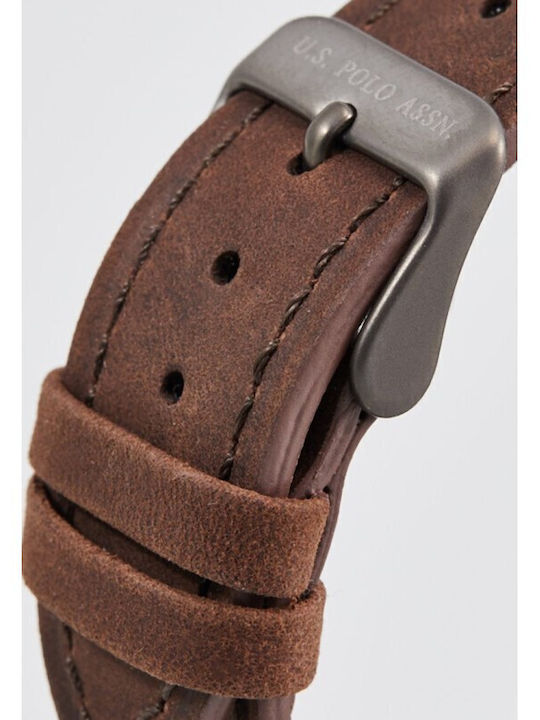 U.S. Polo Assn. Roman Ανδρικό Ρολόι 42mm Μπαταρίας με Καφέ Δερμάτινο Λουράκι