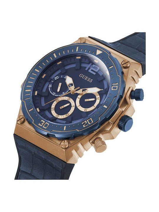 Guess Men's Watch 48mm Chronograph Battery with Blue Leather Strap