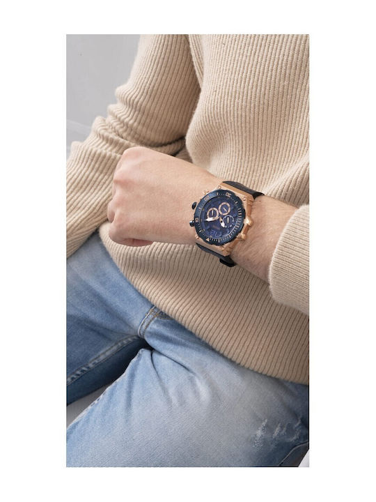 Guess Men's Watch 48mm Chronograph Battery with Blue Leather Strap