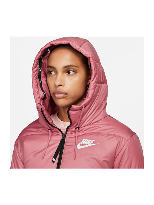 Therma Fit Repel Women's Short Puffer Jacket for Winter with Hood Pink