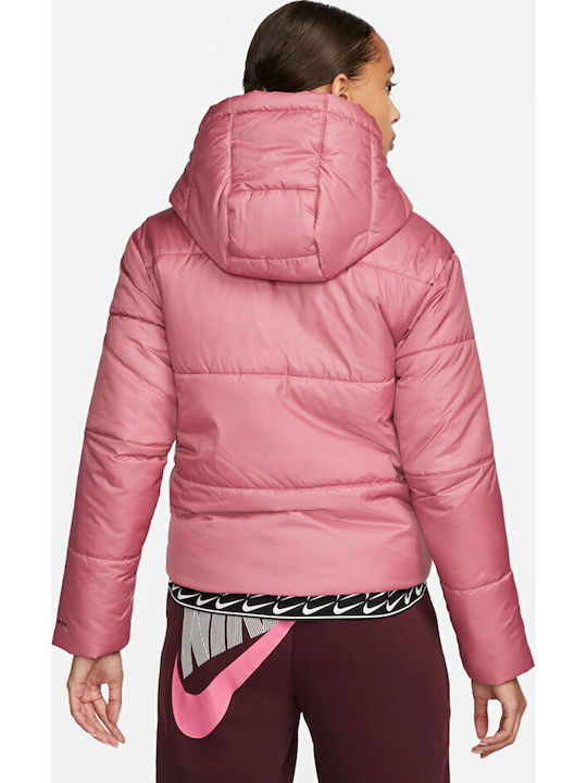 Therma Fit Repel Women's Short Puffer Jacket for Winter with Hood Pink