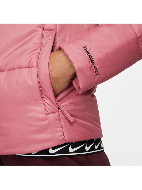 Therma Fit Repel Women's Short Puffer Jacket for Winter with Hood Pink