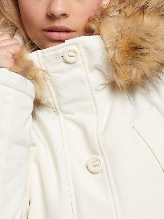 Everest Lang Damen Parka Jacke mit pelziger Kapuze für Winter Weiß