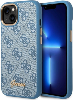 Guess Vintage Gold Logo Umschlag Rückseite Kunststoff Blau (iPhone 14 Plus) GUHCP14MHG4SHB