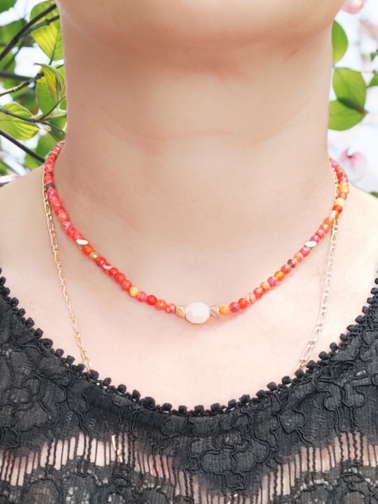 The Art of Beading Choker Aus Vergoldetem Stahl Mit Orangen Perlen