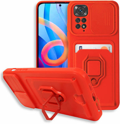 Bodycell Multifunction Plastic Back Cover with Strap and Credit Card Holder Red (Redmi Note 11 / 11S 4G)