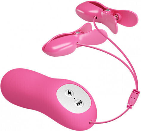 Pretty Love Romantic Wave for Electro-stimulation Vibrating Nipple Clamps with Electro Shock Stimulate in Purple Color