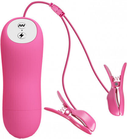 Pretty Love Romantic Wave for Electro-stimulation Vibrating Nipple Clamps with Electro Shock Stimulate in Purple Color