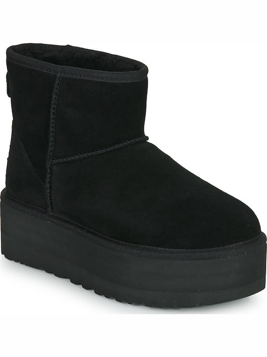 Classic Mini Platform Suede Дамски Ботуши с Козина Черни