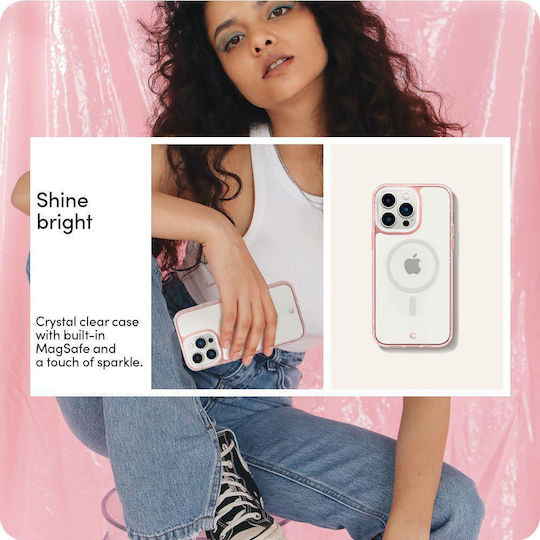 Spigen Cyrill Shine MagSafe Back Cover Silicon 0.2mm Set cu Geam Glitter Rose (iPhone 14 Pro)