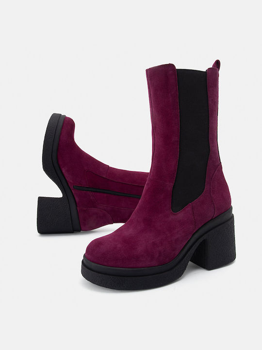 Bozikis Suede Women's Ankle Boots with High Heel Purple