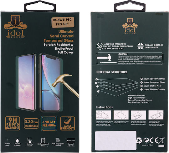 Idol 1991 Semi Curved Finger Unlock 3D 0.30mm Full Face Tempered Glass Negru (Huawei P50 Pro) 8322556