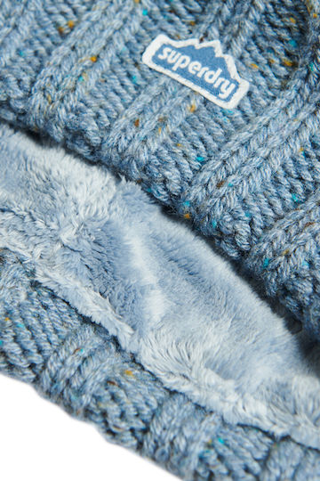 Cable Knit Bobble Pom Pom Beanie Frauen Beanie mit Strickmuster Soft Blue Tweed