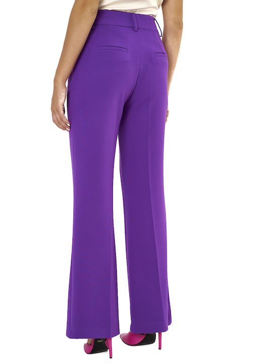 MY T Women's Crepe Trousers Flare in Regular Fit Purple