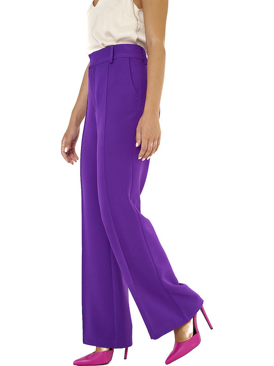 Women's Fabric Trousers Flared Regular Fit Purple