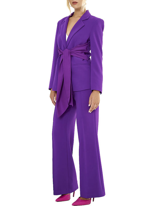 Women's Fabric Trousers Flared Regular Fit Purple