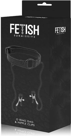 Fetish Submissive Ring Gag Nipple Clamps Kit BDSM în Culoare Negru