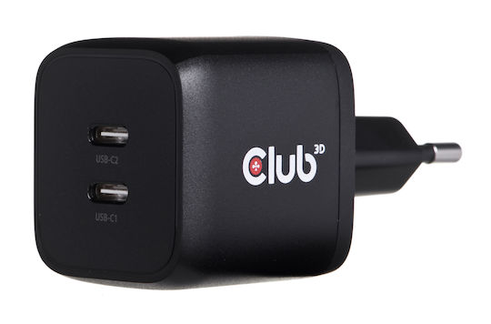 Club3D Φορτιστής Χωρίς Καλώδιο GaN με 2 Θύρες USB-C 45W Power Delivery Μαύρος (PPS)