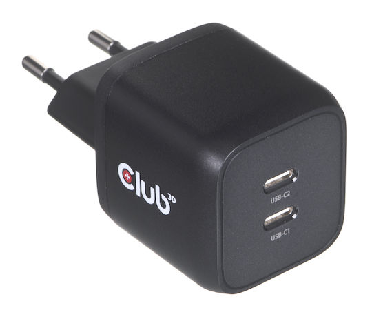 Club3D Φορτιστής Χωρίς Καλώδιο GaN με 2 Θύρες USB-C 45W Power Delivery Μαύρος (PPS)