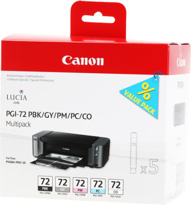 Canon PGI-72 Original Pack of 5 InkJet Printer Inks Photo Blue / Photo Magenta / Photo Black / Gray / Chroma Optimizer (6403B007)