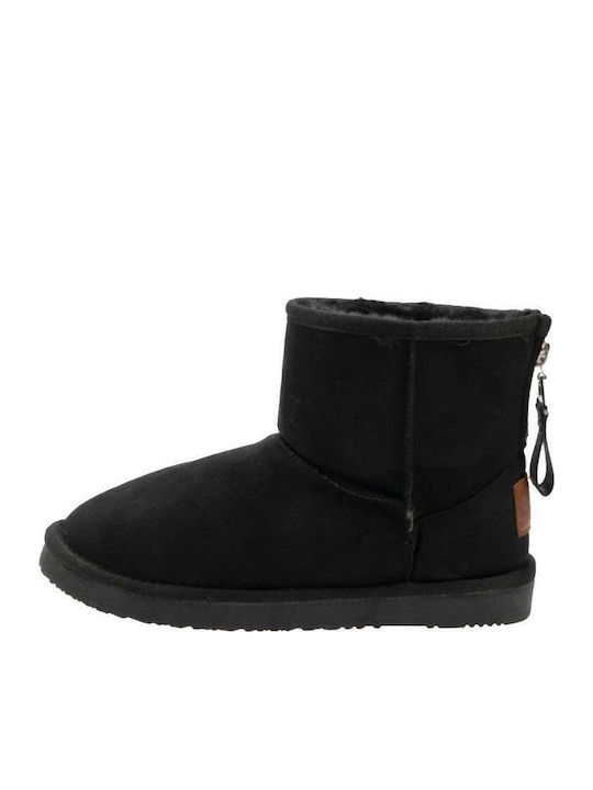 Suede Kids Boots with Zipper Black