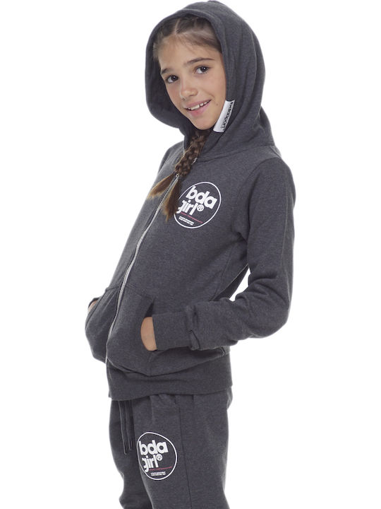 Body Action Girls Athleisure Hooded Sweatshirt with Zipper Gray