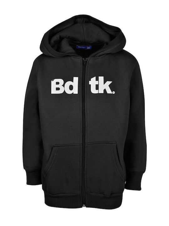 Athletic Kids Sweatshirt Cardigan Cotton with Hood Black