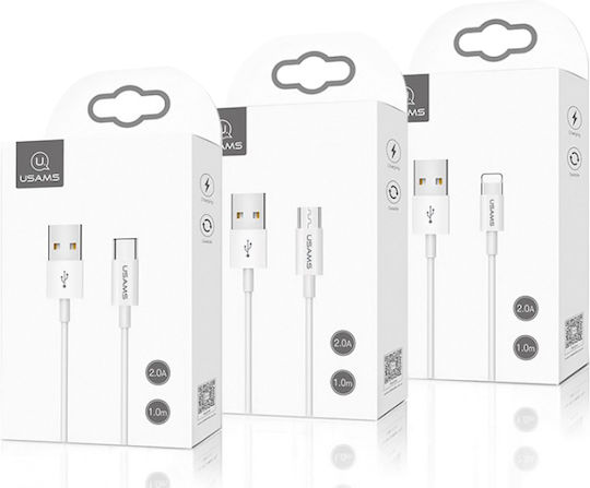 Usams US-SJ285 USB 2.0 Cable USB-C male - USB-A 10W Λευκό 1m SJ285USB01