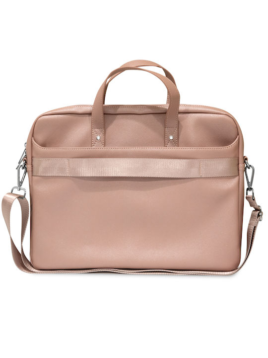 Guess Saffiano Triangle Logo Tasche Schulter / Handheld für Laptop 15" in Rosa Farbe