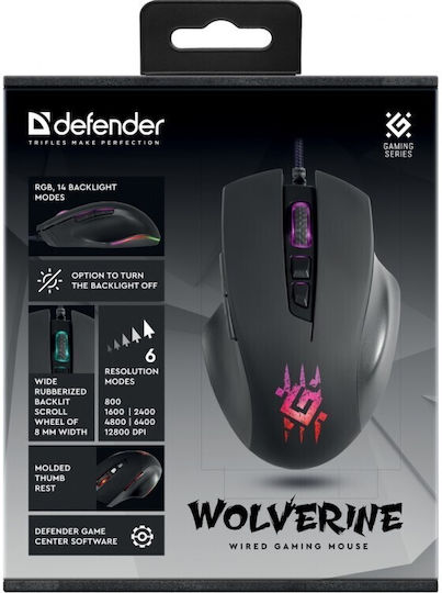 Defender Wolverine GM-700L RGB Gaming Gaming Maus 12800 DPI Schwarz