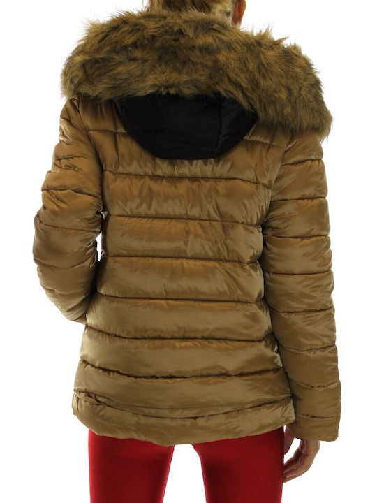 Splendid Women's Short Puffer Jacket for Winter with Hood Beige
