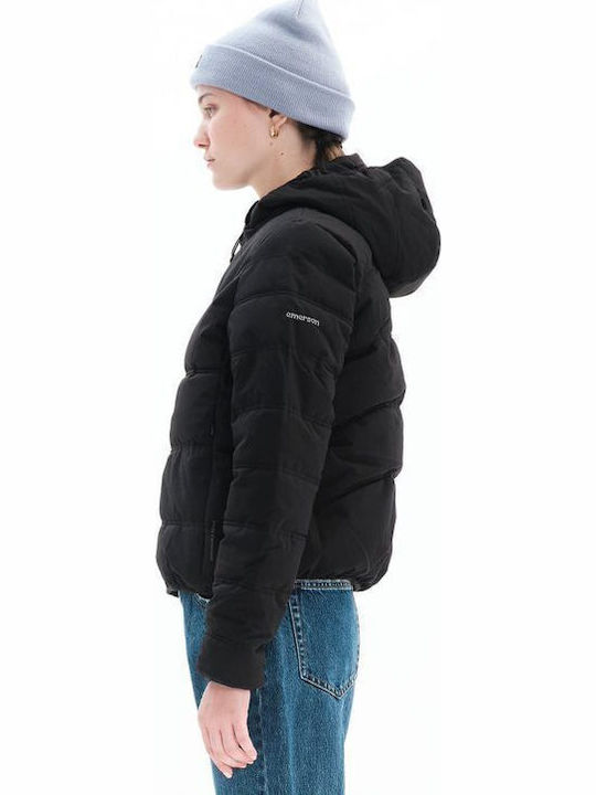 Women's Short Puffer Jacket for Winter with Hood Black