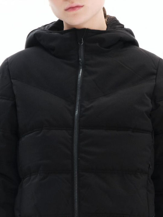 Women's Short Puffer Jacket for Winter with Hood Black