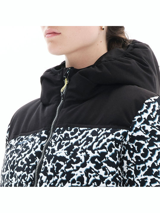 Women's Short Puffer Jacket for Winter with Hood White / Black