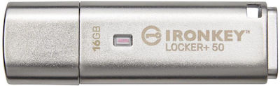 Kingston IronKey Locker+ 50 16GB USB 3.2 Stick Argint